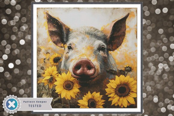 Sunflower Pig Cross Stitch Pattern PDF