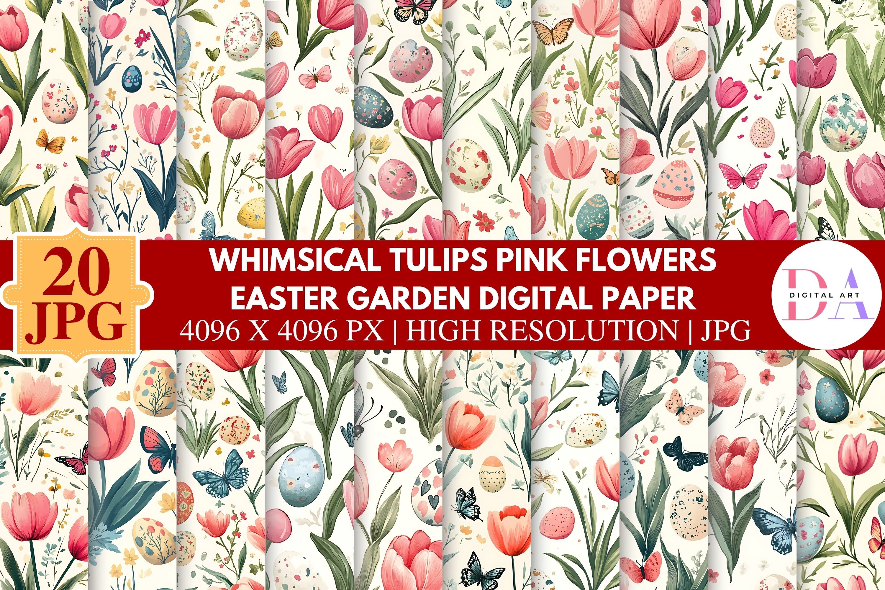Whimsical Tulips Pink Flowers Easter Gar Graphic by DIGITAL ART ...
