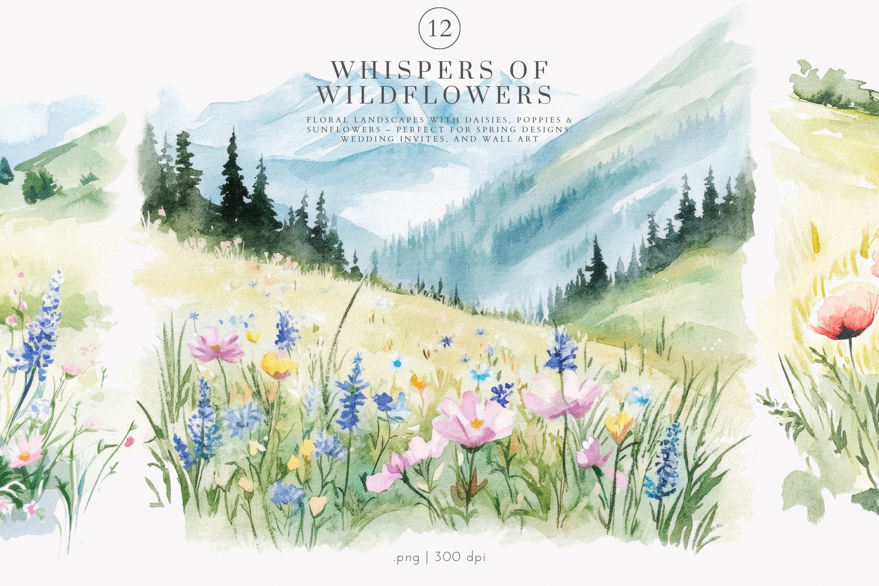 Landscape Clipart Watercolor Meadow - photo 1