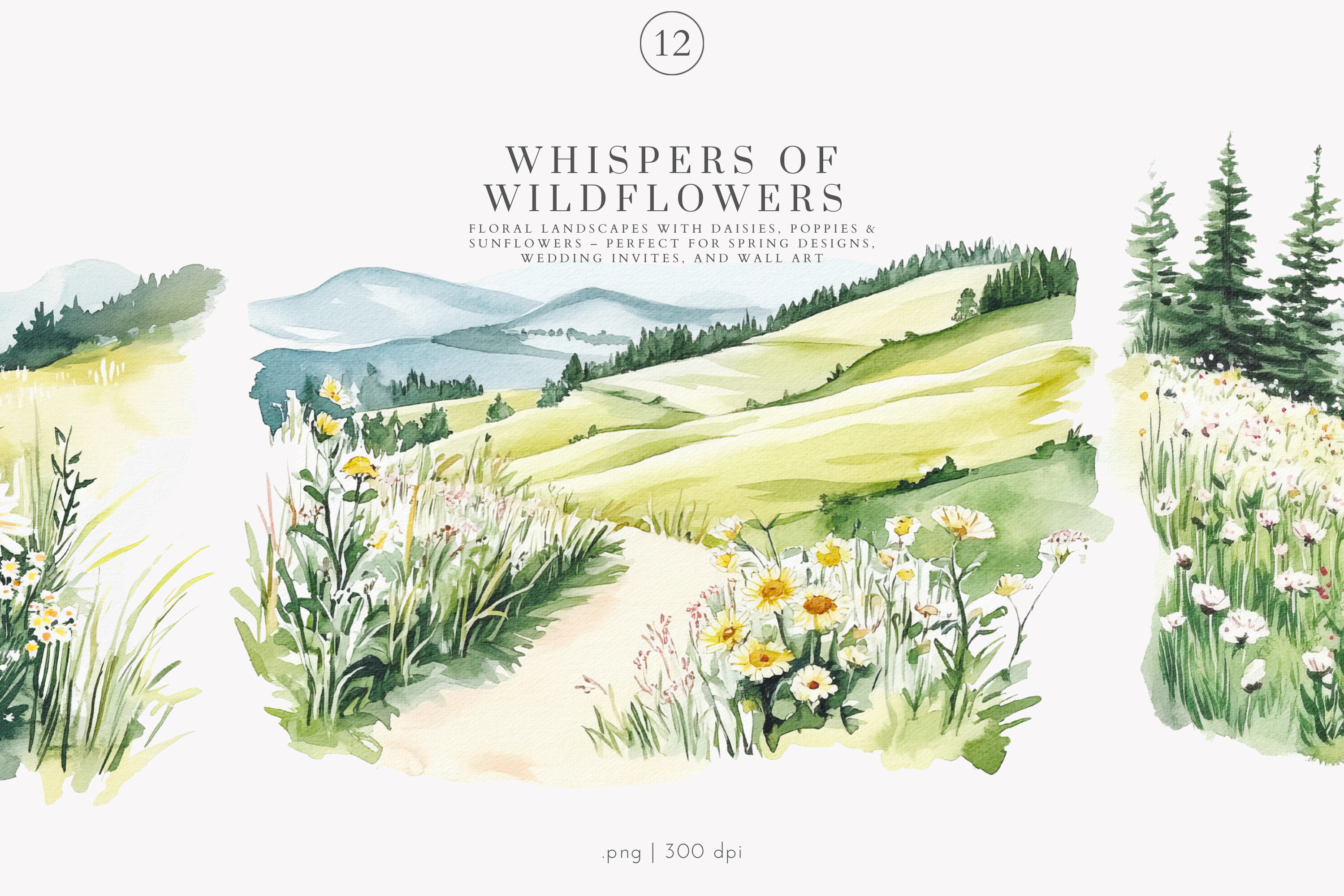 Landscape Clipart Watercolor Meadow - photo 2
