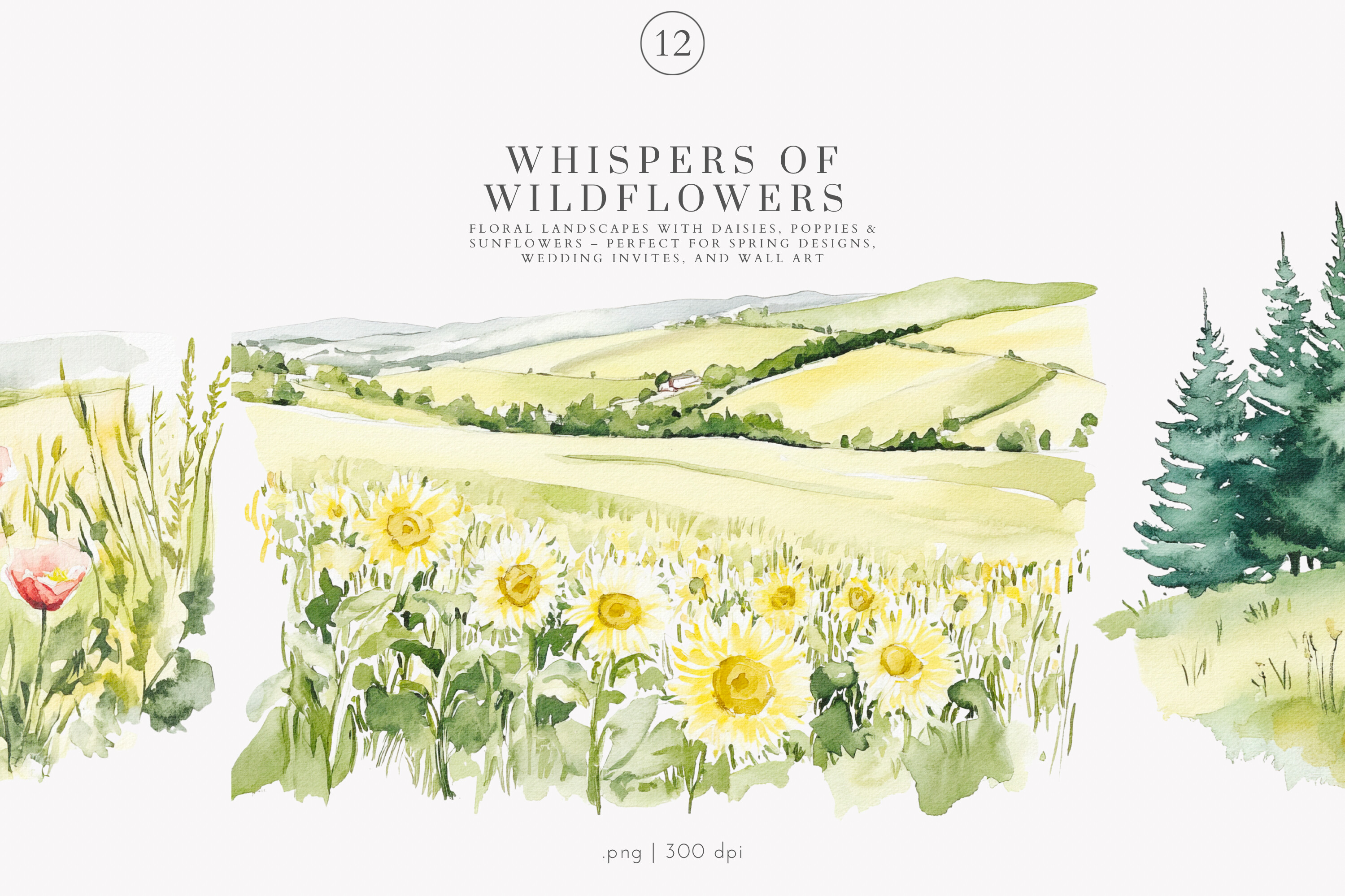 Landscape Clipart Watercolor Meadow - photo 3