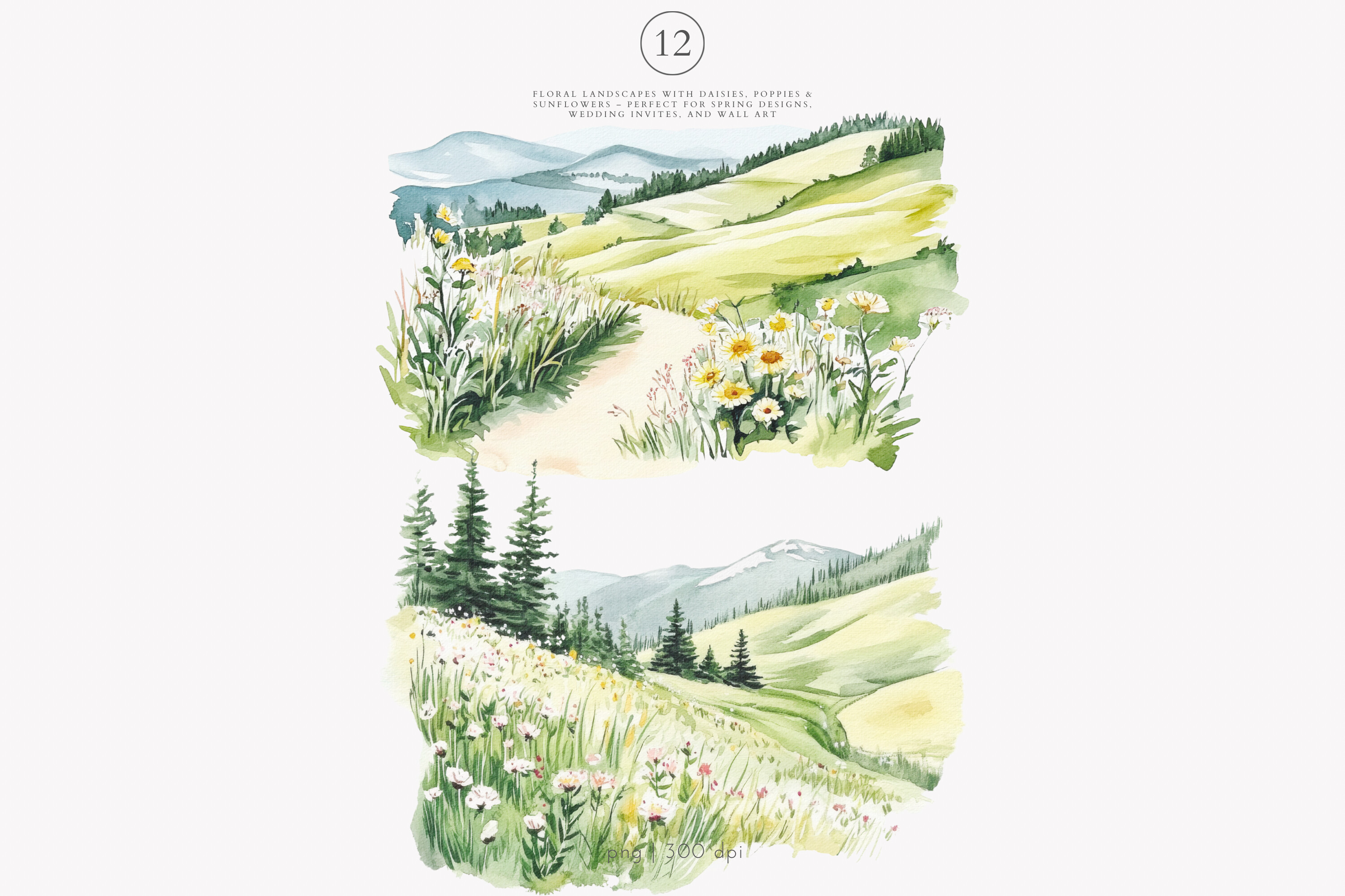 Landscape Clipart Watercolor Meadow - photo 4