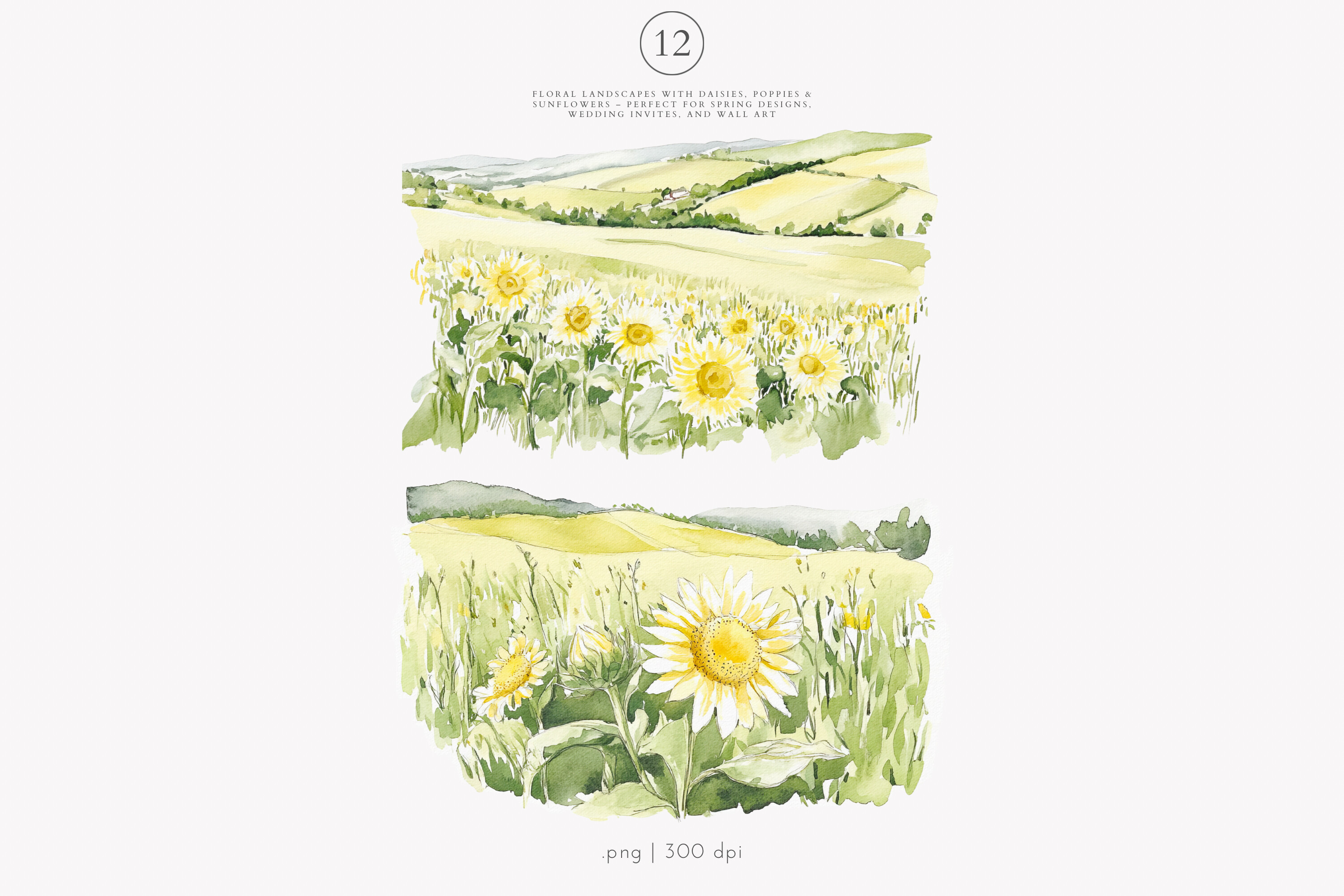 Landscape Clipart Watercolor Meadow - photo 5