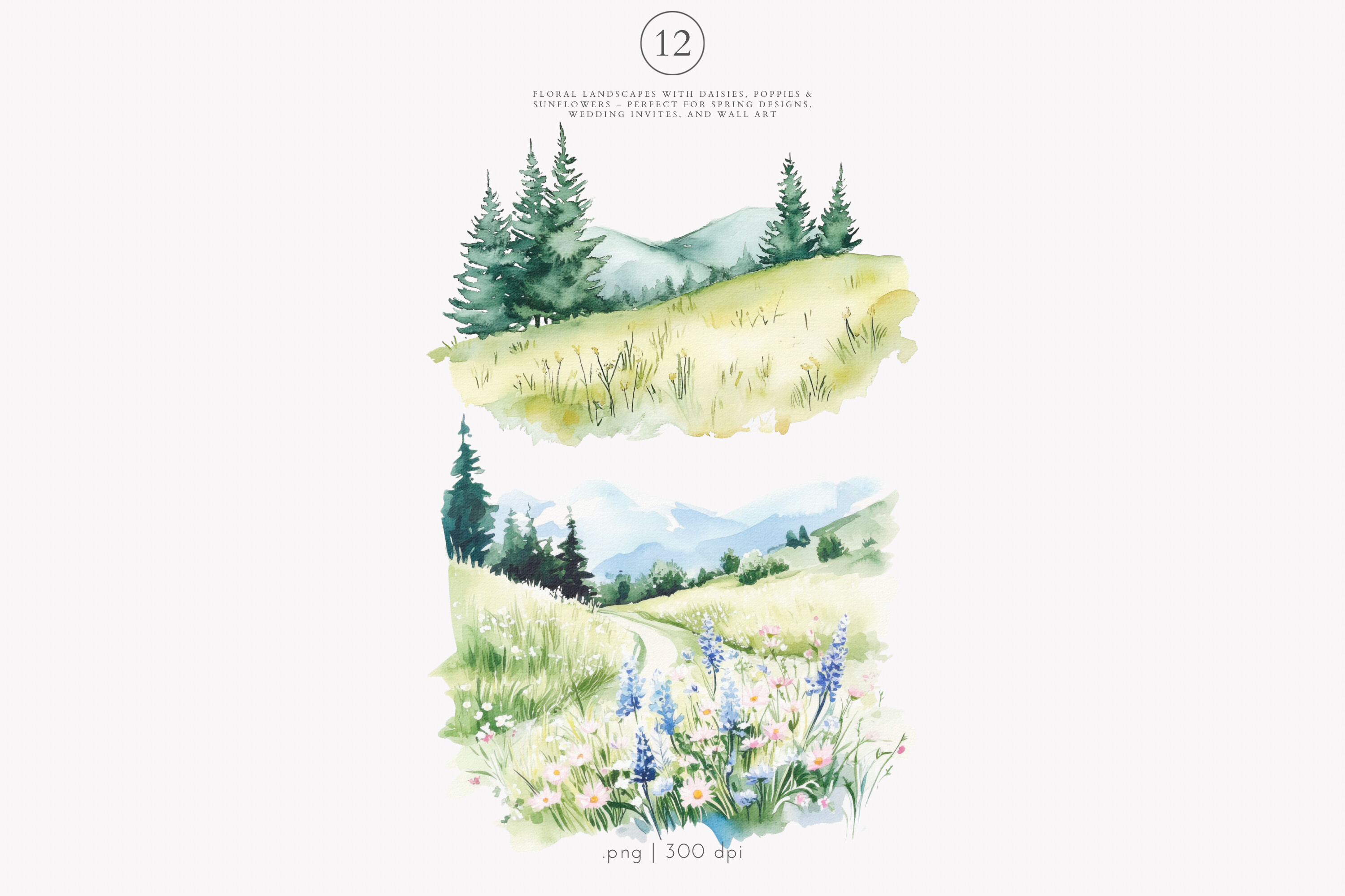 Landscape Clipart Watercolor Meadow - photo 6