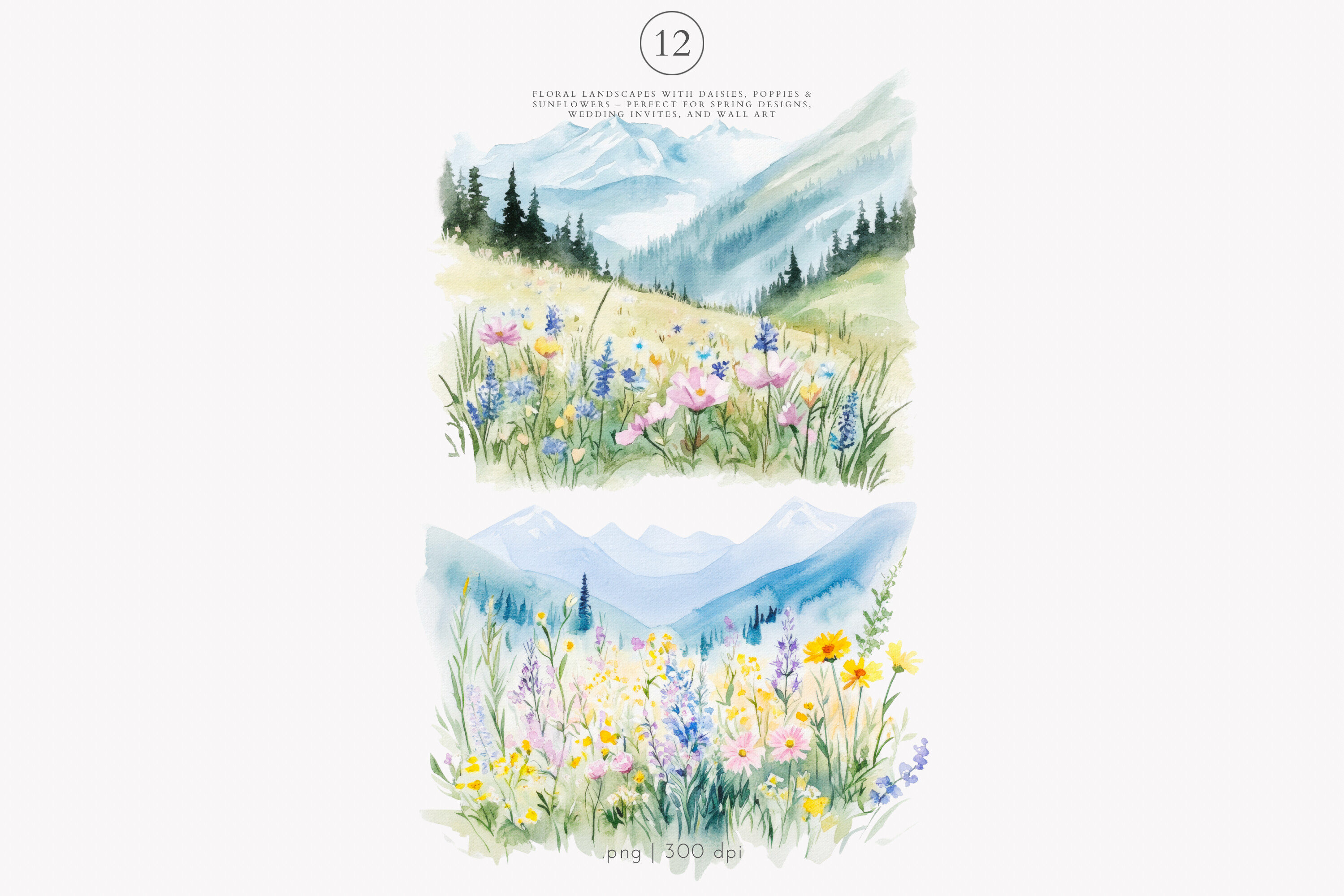 Landscape Clipart Watercolor Meadow - photo 7