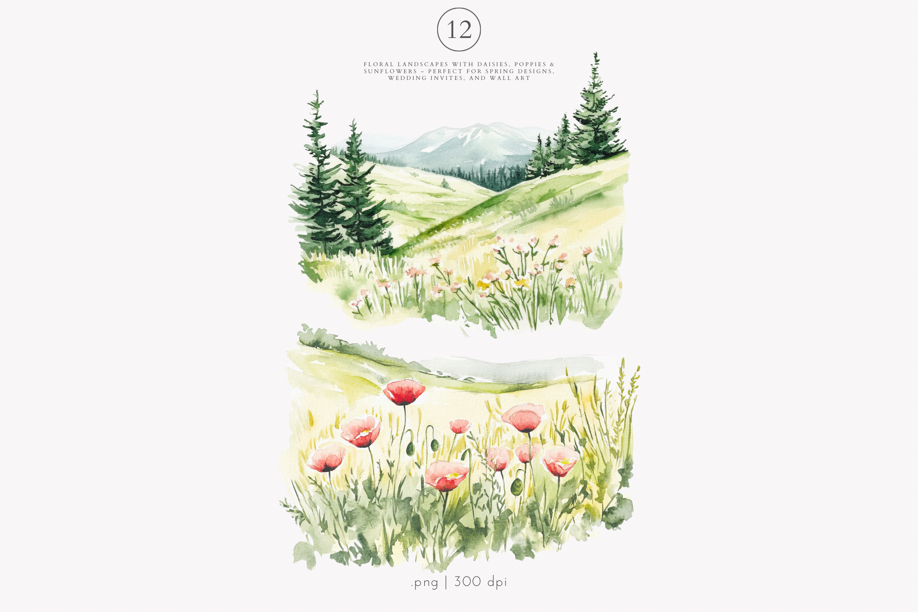 Landscape Clipart Watercolor Meadow - photo 8