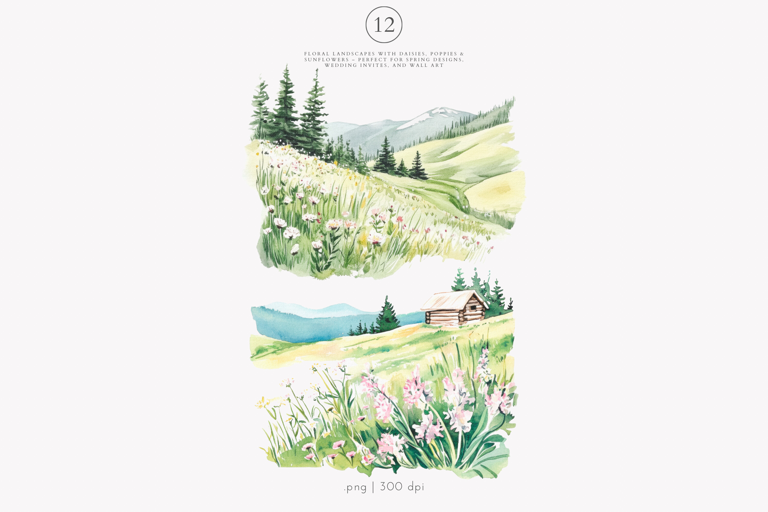 Landscape Clipart Watercolor Meadow - photo 9