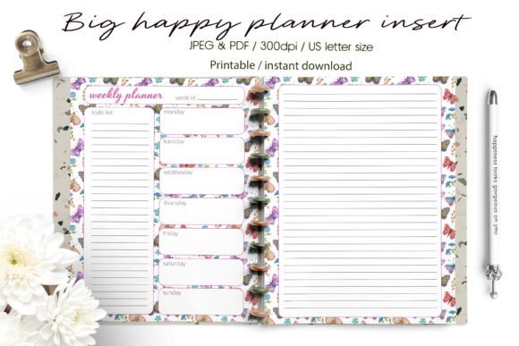 Big Happy Planner Weekly Planner Insert Graphic KDP Interiors By Yelloo Fish