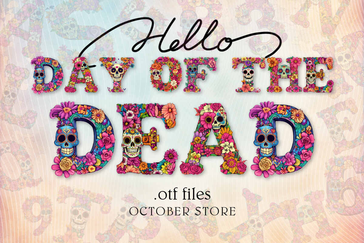 Day of the Dead font preview, themed decorative lettering and ornaments
