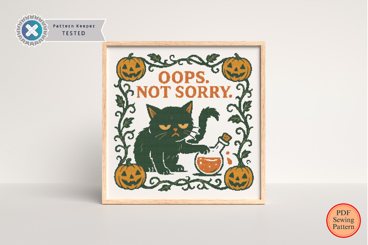 Funny Grumpy Black Cat Cross Stitch