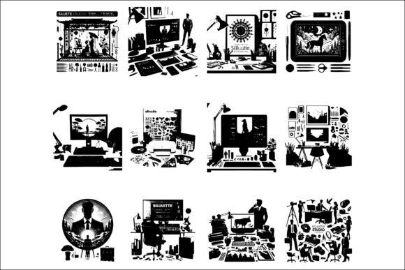 Modern Computer Desk Room Silhouette