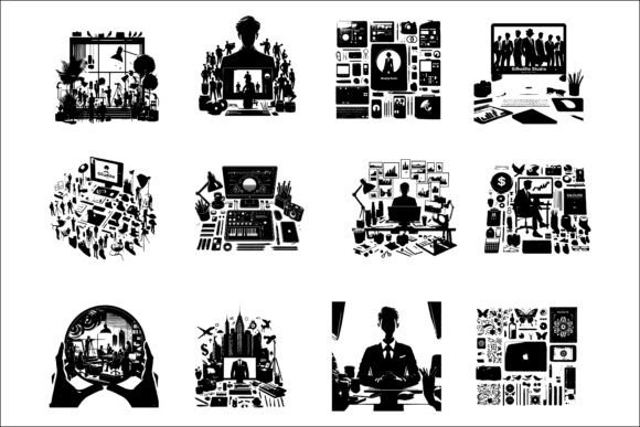 Modern Computer Desk Room Silhouettes