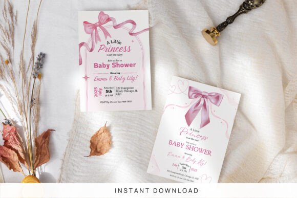 Pink Bow Baby Shower Invitation Template