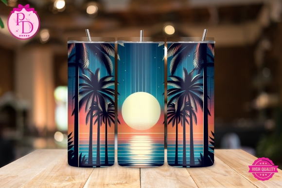 Sunset Palm Trees 20oz Tumbler Wrap Graphic by Pinko Dream · Creative ...