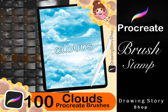 100 Cloud Procreate Brushes,sky Texture Graphic by DrawingStoryShop ...