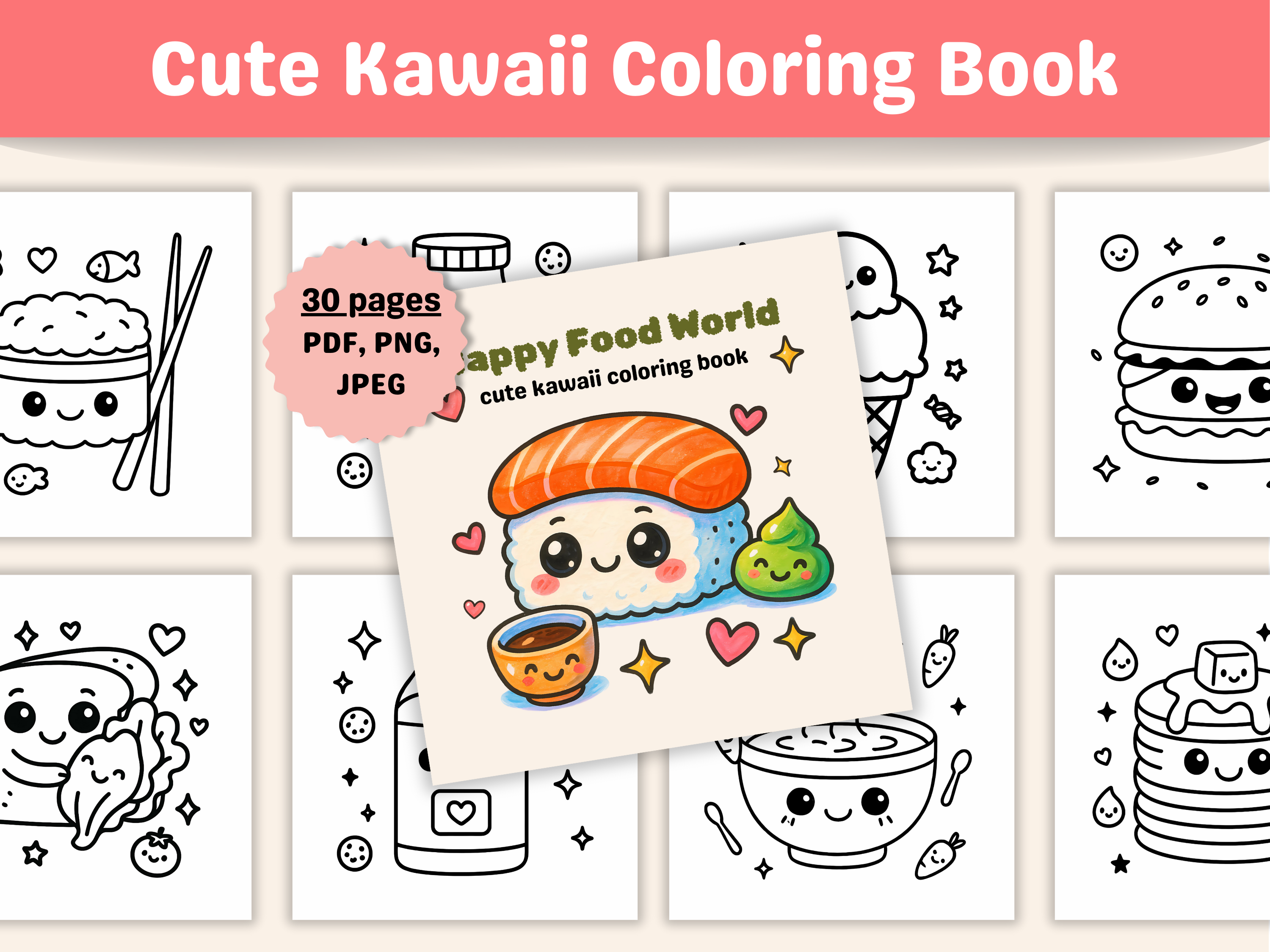 Cute Kawaii Food Coloring Book for Kids