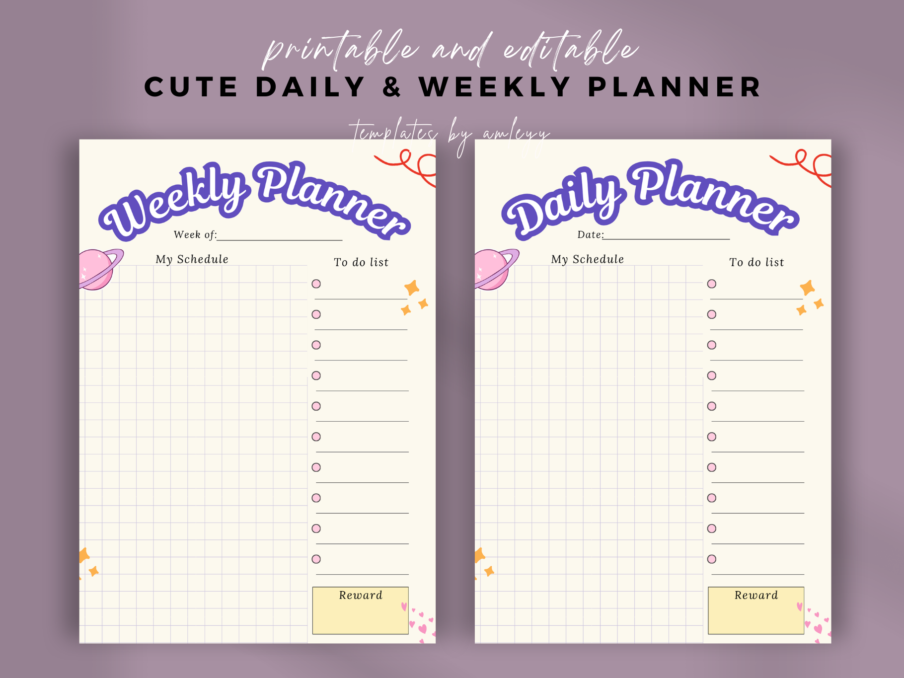 Cute Simple Daily & Weekly Planner Canva Graphic by Templates by amleyy ...