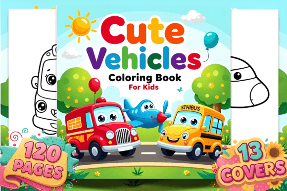 Cute Vehicles Coloring Book for Kids