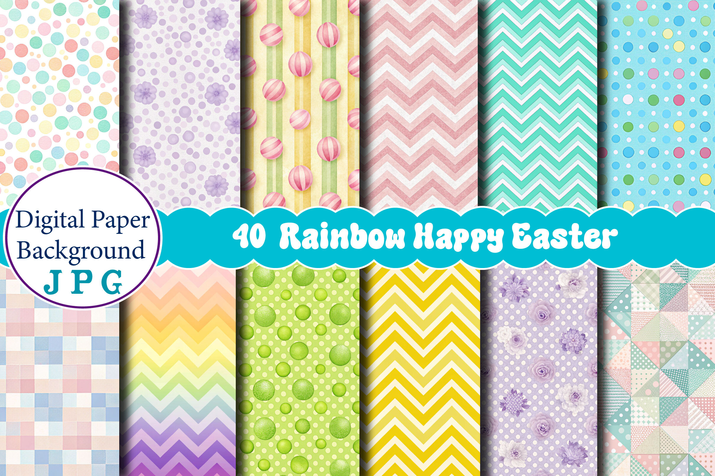 Rainbow Happy Easter Digital Paper Graphic by Vintage · Creative Fabrica