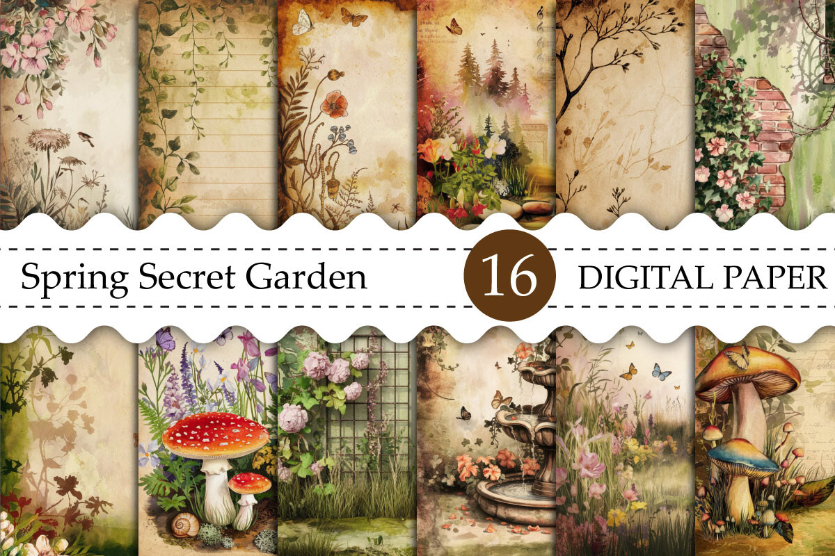 Spring Secret Garden Digital Paper Graphic by Ak Artwork · Creative Fabrica