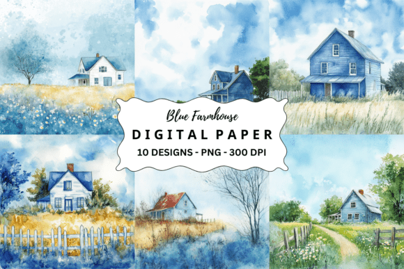 Watercolor Blue Farmhouse Background