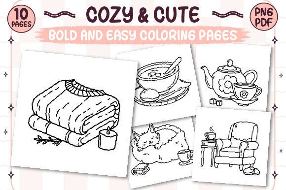 Bold and Easy Cozy & Cute Coloring Pages