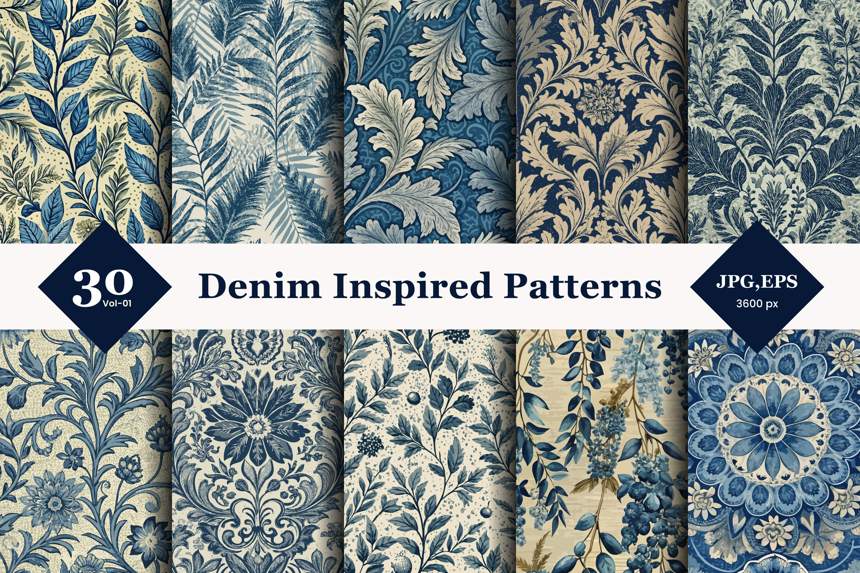 Denim Inspired Floral Seamless Patterns 01 Graphic by TriDraw ...