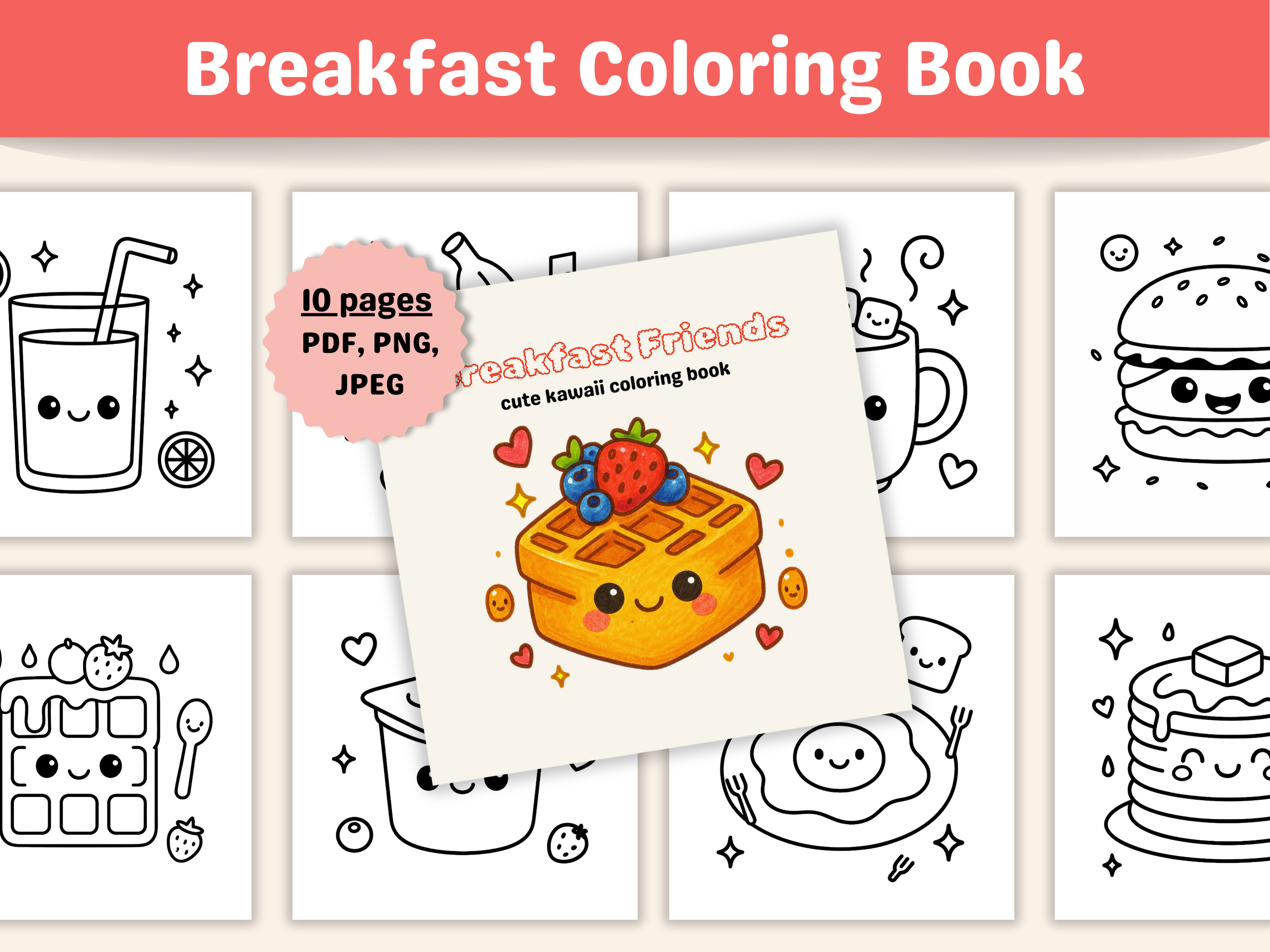 Kawaii Breakfast Coloring Book for Kids