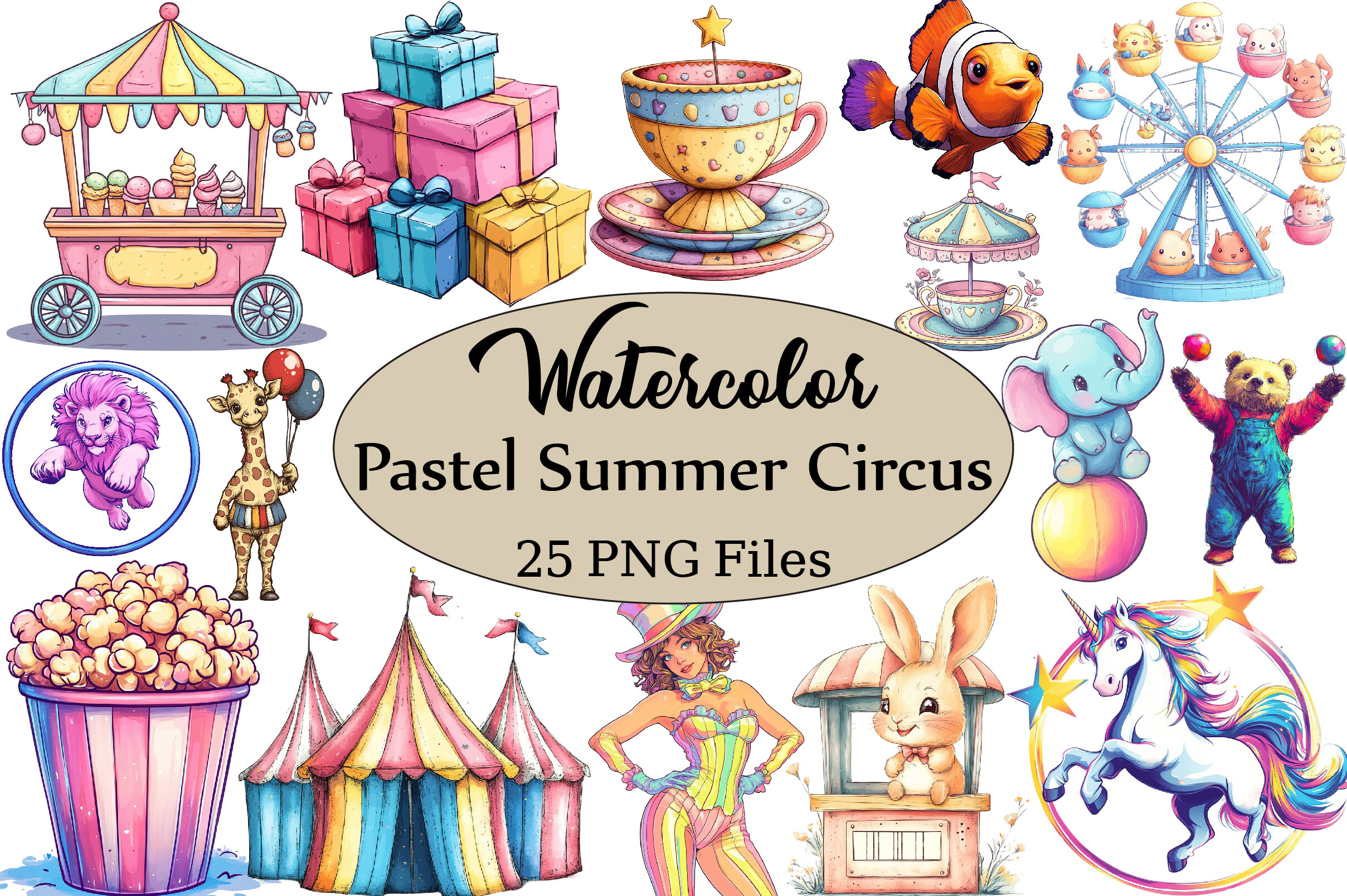 Pastel Summer Circus Clipart Graphic by Graphics Bazar · Creative Fabrica