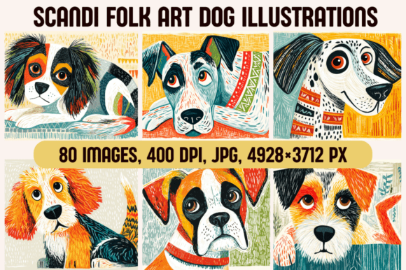 scandi folk art dog illustrations svg for cricut boho earthy wall art prints