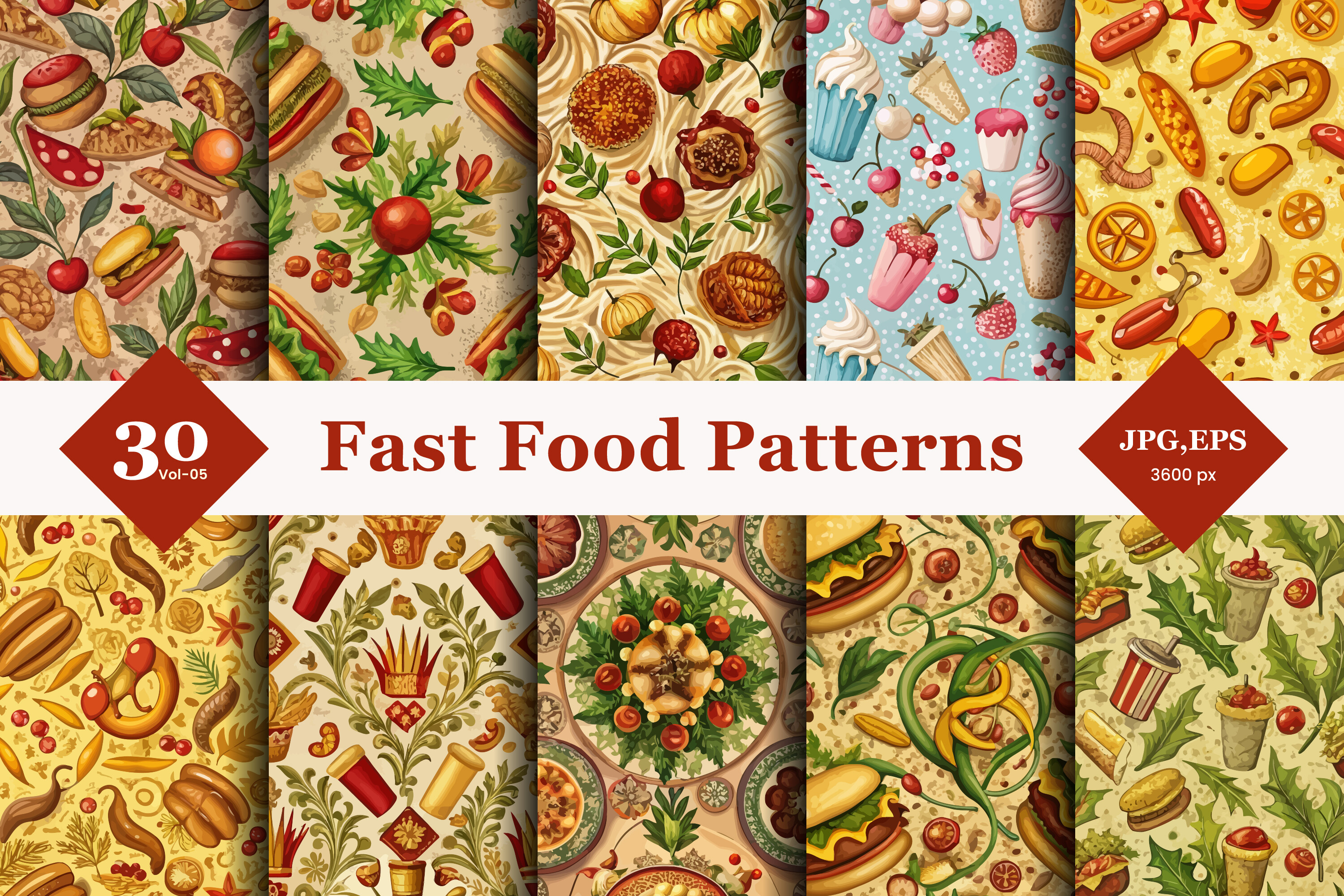 Fast Food Seamless Patterns 05 Graphic by TriDraw · Creative Fabrica