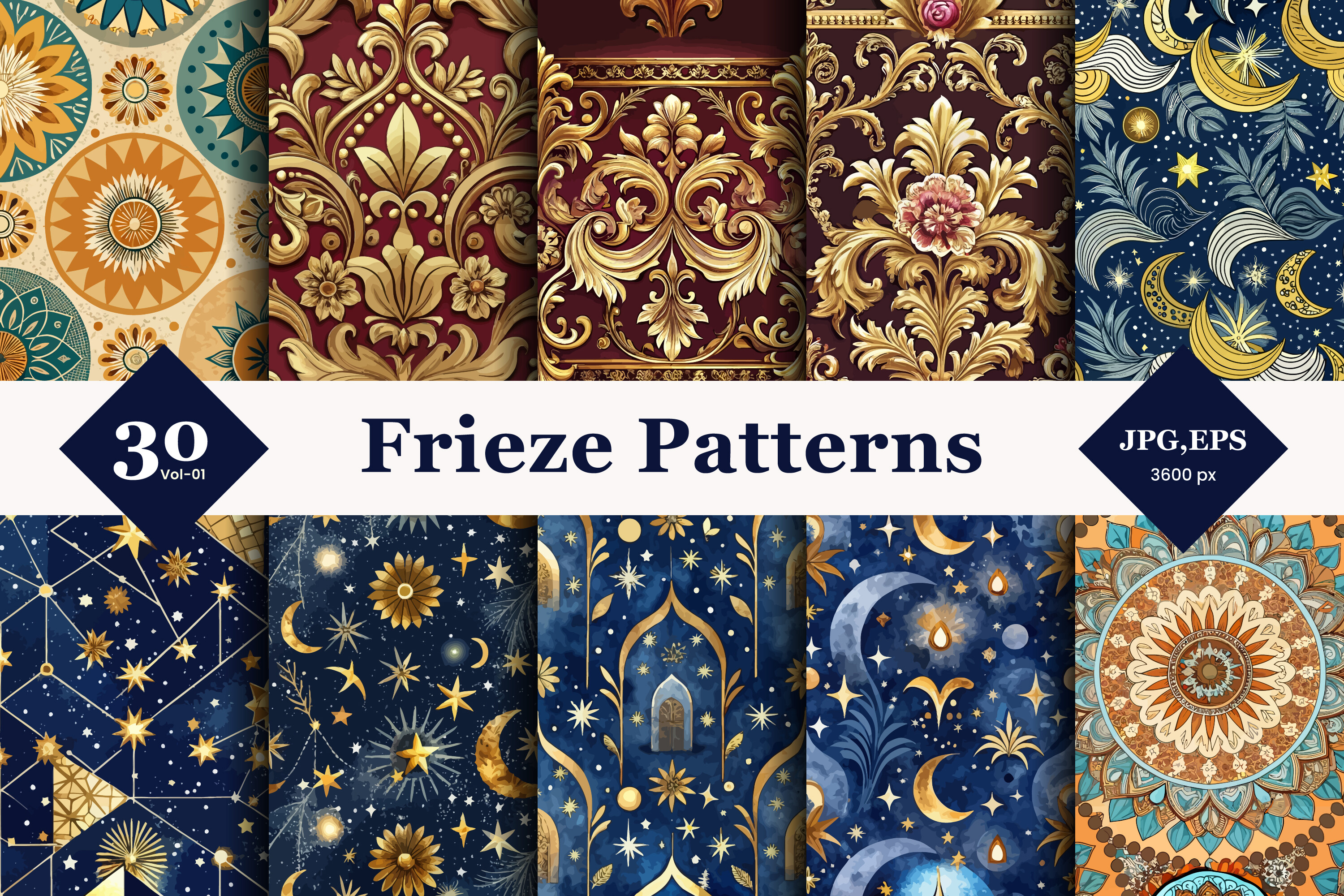 Frieze Seamless Patterns 01 Graphic by TriDraw · Creative Fabrica