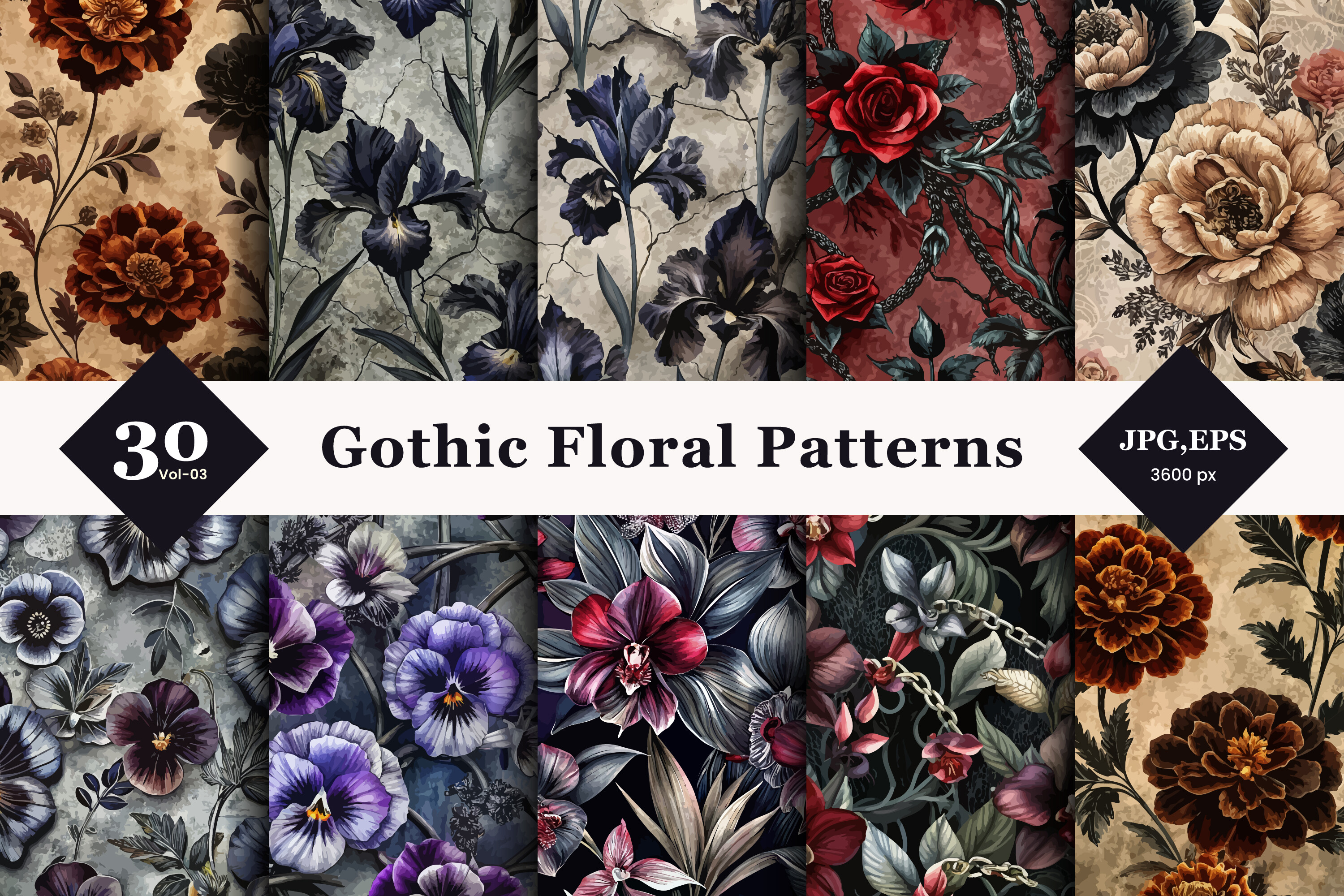 Gothic Floral Seamless Patterns 03 Graphic by TriDraw · Creative Fabrica