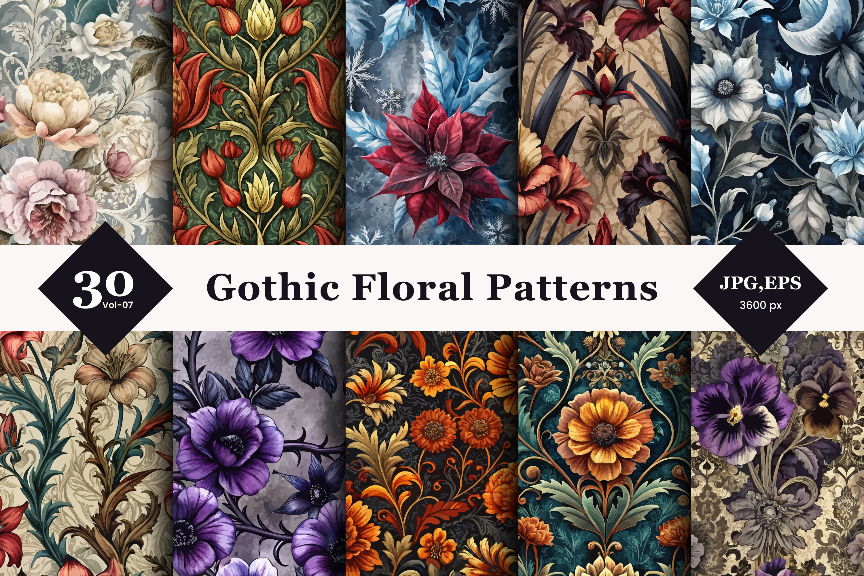 Gothic Floral Seamless Patterns 07 Graphic by TriDraw · Creative Fabrica