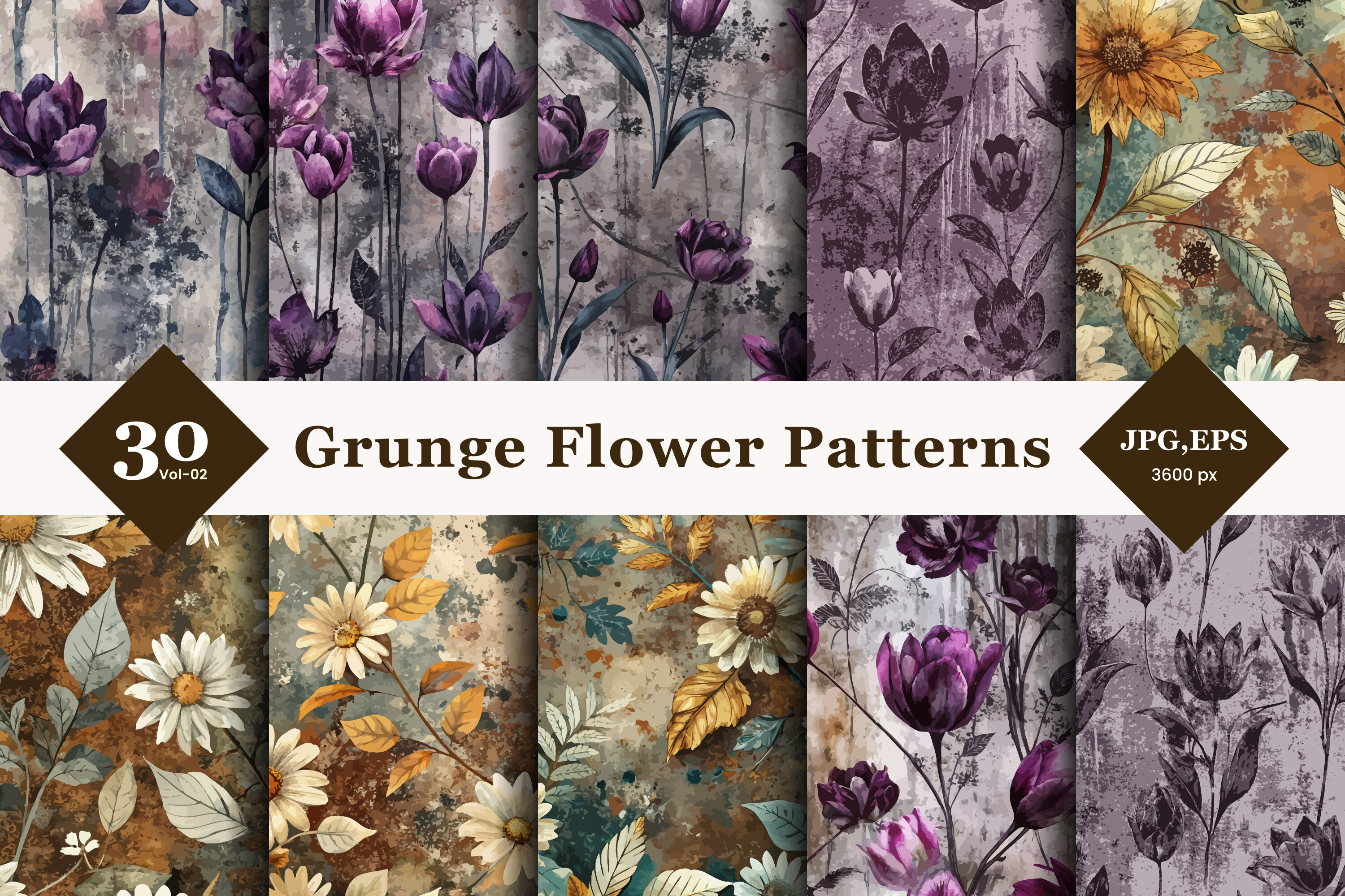 Grunge Flower Seamless Patterns 02 Graphic by TriDraw · Creative Fabrica