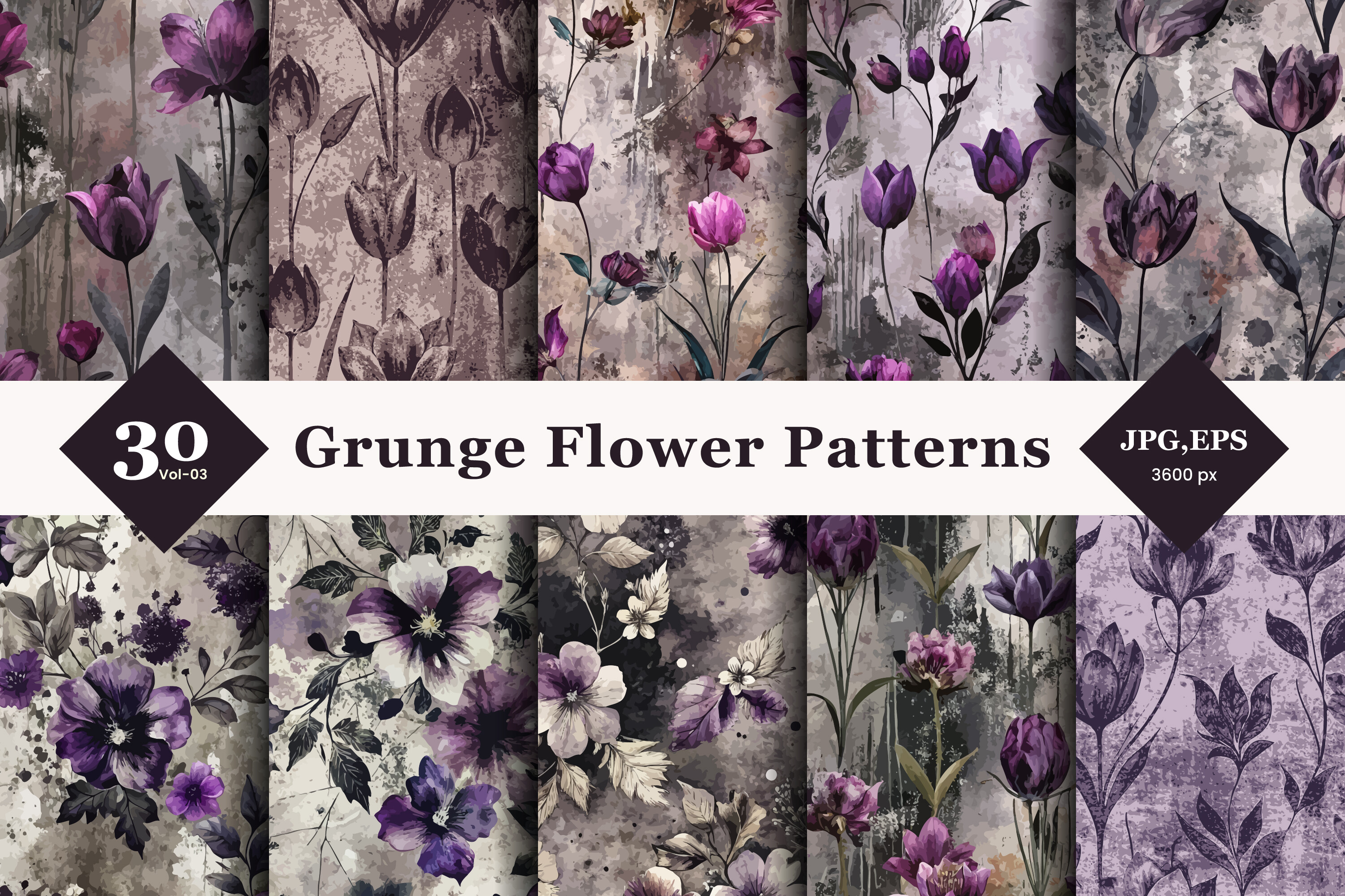 Grunge Flower Seamless Patterns 03 Graphic by TriDraw · Creative Fabrica