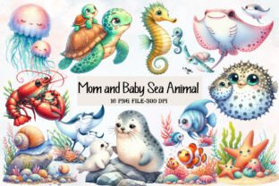 Mom and Baby Sea Animal Clipart