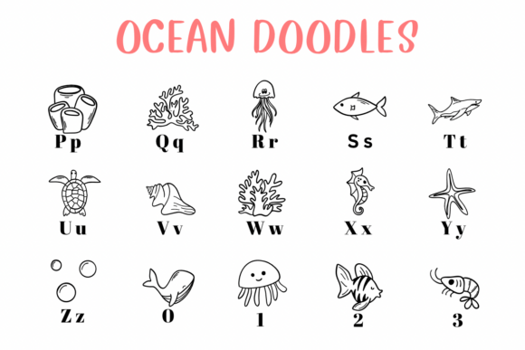Ocean Doodles Font PNG with transparent background - Preview 2