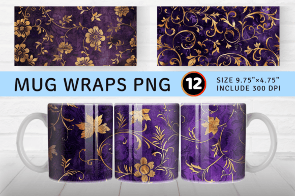 Purple And Gold Luxury Floral Mug Wrap S