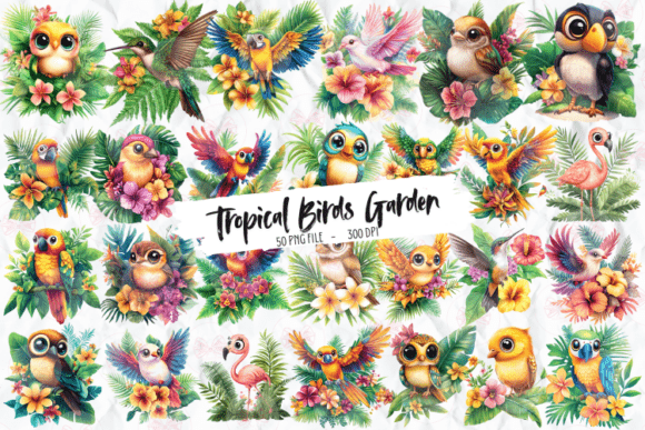 Tropical Birds Garden Clipart Graphic by Markicha Art · Creative Fabrica