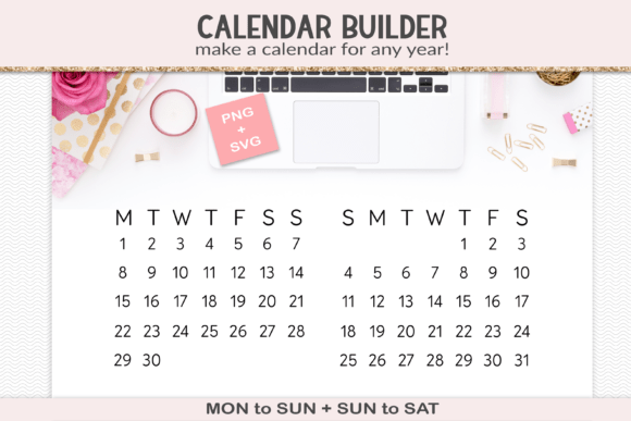 Any Year Calendar Builder, PNG, SVG