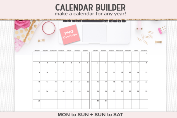 Any Year Calendar Builder Page, PNG