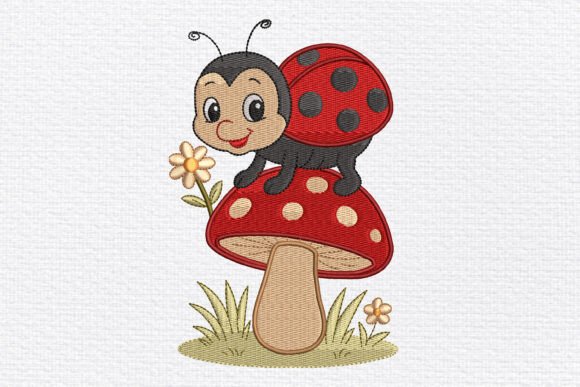 Cute Ladybug on Mushroom