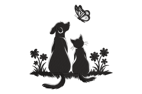 Dog and Cat Watching Butterfly