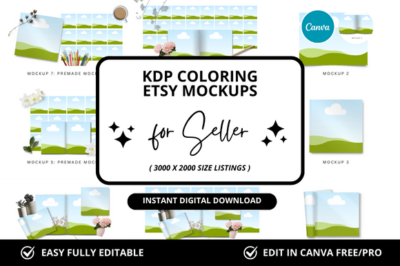 KDP coloring Etsy Canva mockup templates