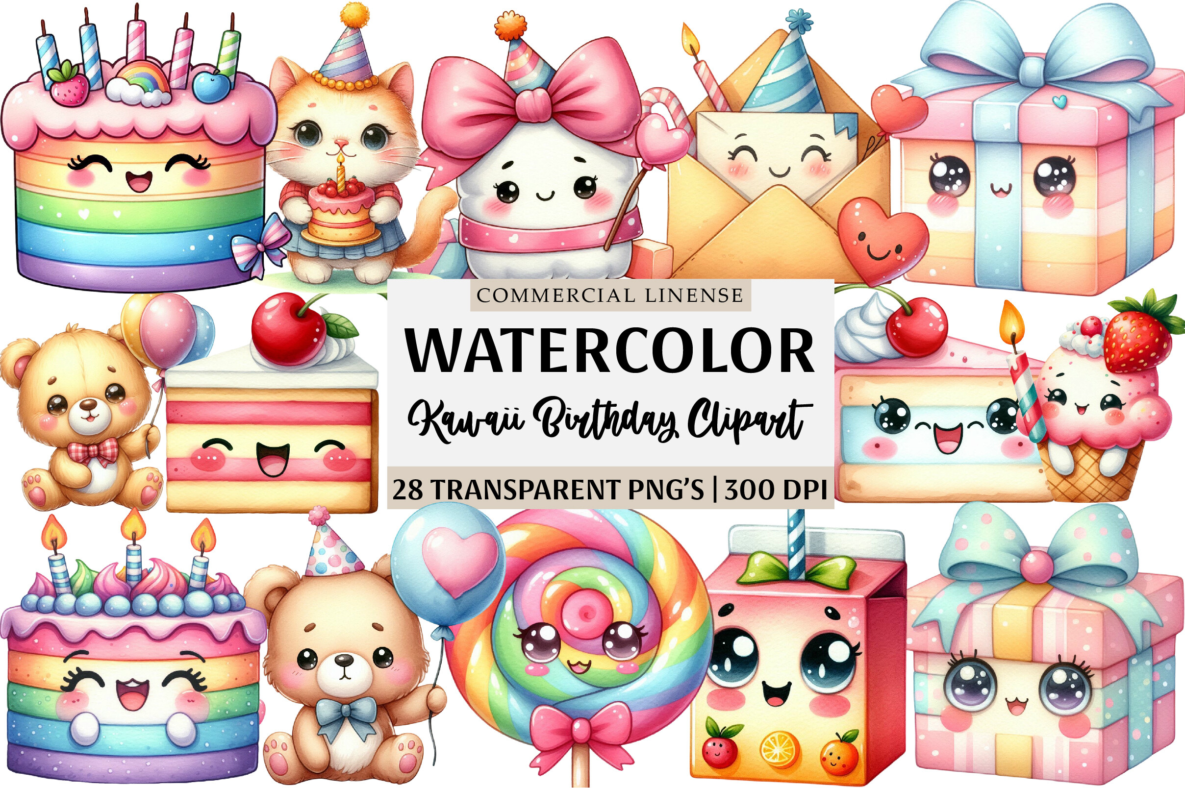 Kawaii Birthday Clipart Bundle