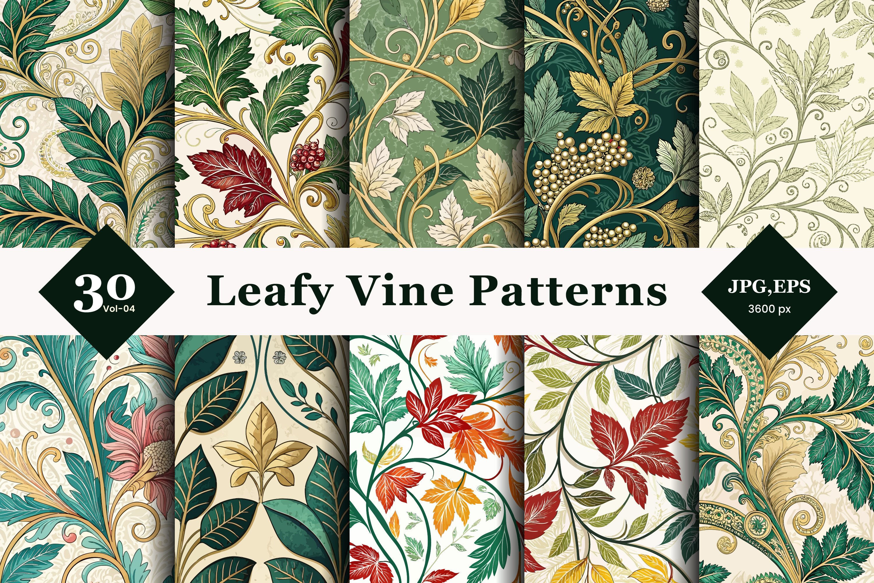 Leafy Vine Seamless Patterns 04 Graphic by TriDraw · Creative Fabrica