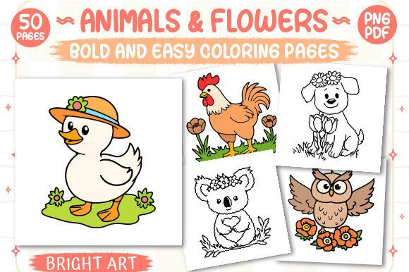 Animals & Flowers Coloring Pages