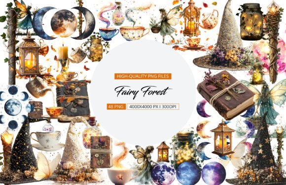 Fairy Forest Clipart Grafika Ilustracje do Druku Przez Venture Studio