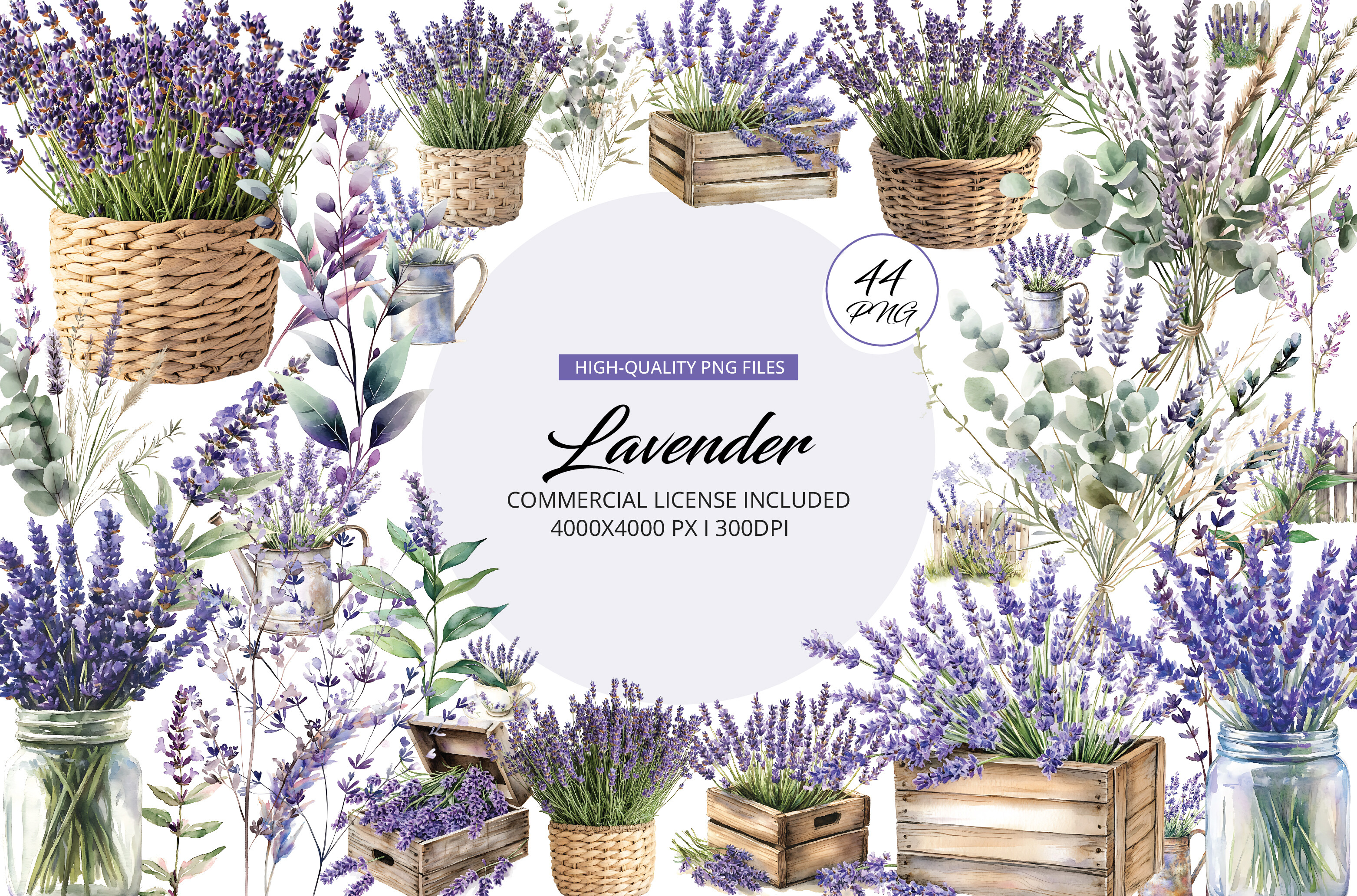Lavender Watercolor Clipart Graphic by Venture Studio · Creative Fabrica